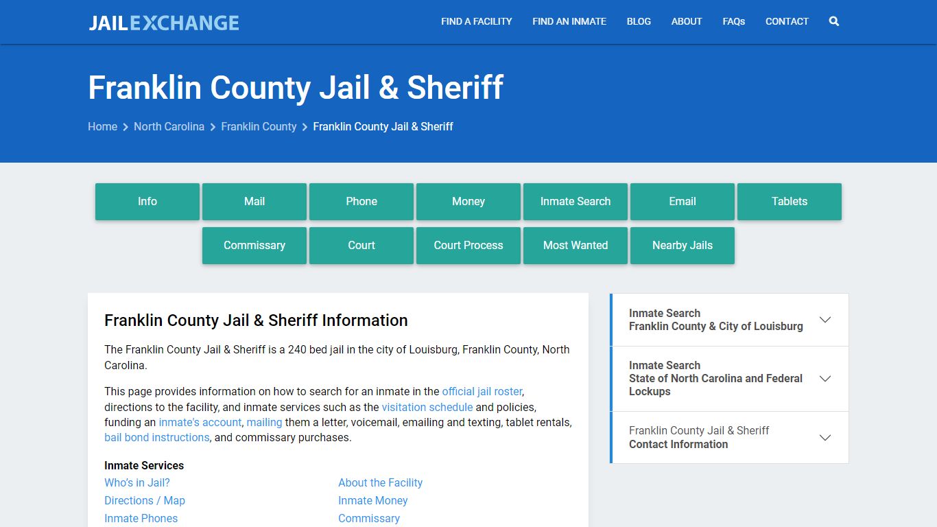 Franklin County Jail & Sheriff, NC Inmate Search, Information